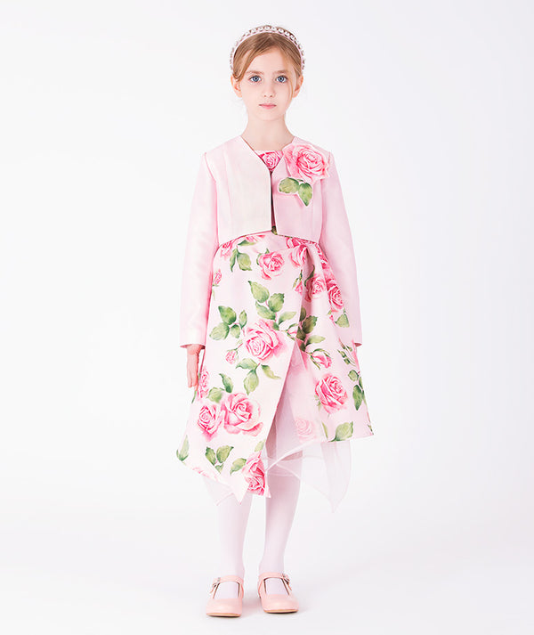 Front view of Maison Roselle Girls Dress in blush pink tulle for girls ages 3 to 12, showing overall silhouette and styling