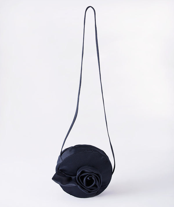 Mama Luma 3D Floral Bag in Navy — Luxury satin shoulder bag with 3D rose appliqué, perfect for Weddings, Easter and Holiday Celebrations