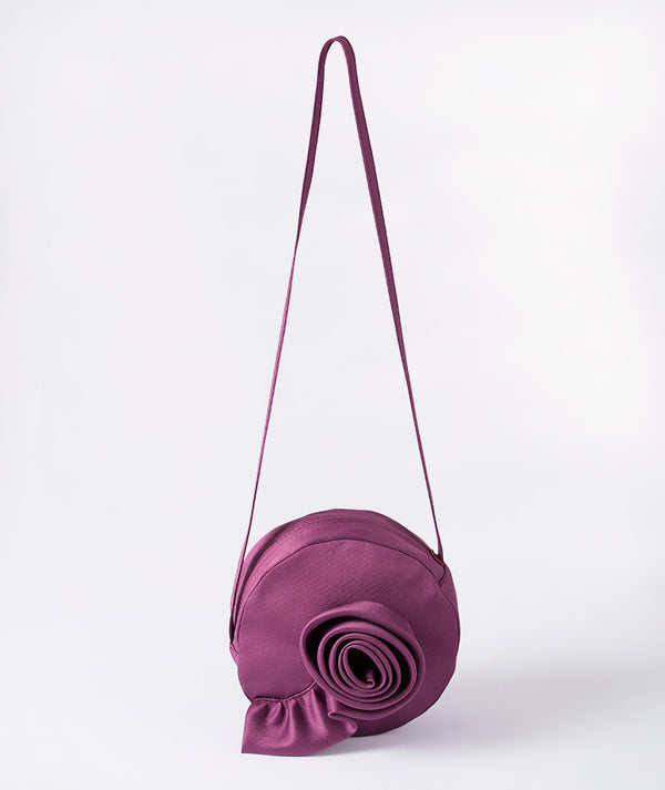 Mama Luma 3D Floral Bag — Luxury satin shoulder bag with 3D rose appliqué, perfect for Eid, Easter and Wedding Celebrations