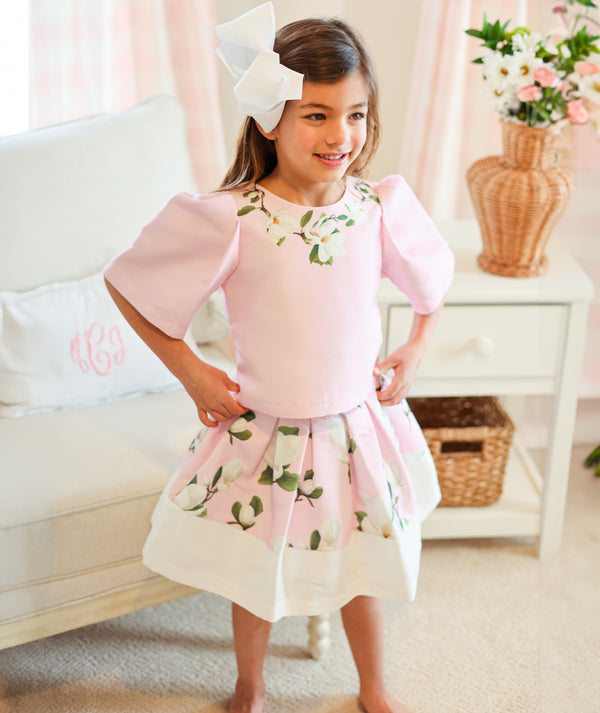 Puff Sleeve Floral Girls Outfit | 2 Pieces