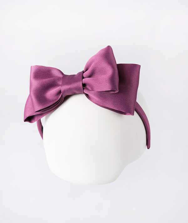 Mama Luma Classic Bow Headband in Purple — Luxury satin headband with oversized bow, perfect for Weddings, Birthdays and Celebrations