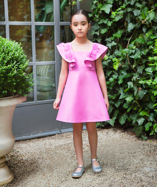 Floral Ruffle-Shoulder Girls Dress