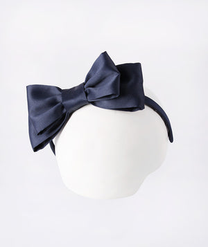 Mama Luma Classic Bow Headband in Navy — Luxury satin headband with oversized bow, perfect for Weddings, Birthdays and Celebrations