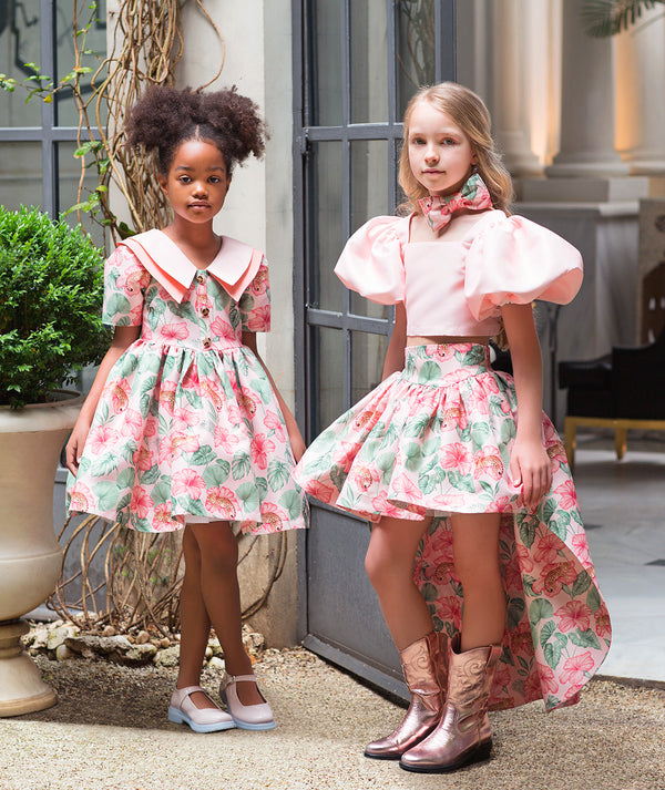 Puff Sleeve High-Low Skirt Outfit | 2 Pieces