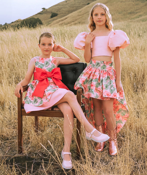 Floral Bow Detail Girls Dress