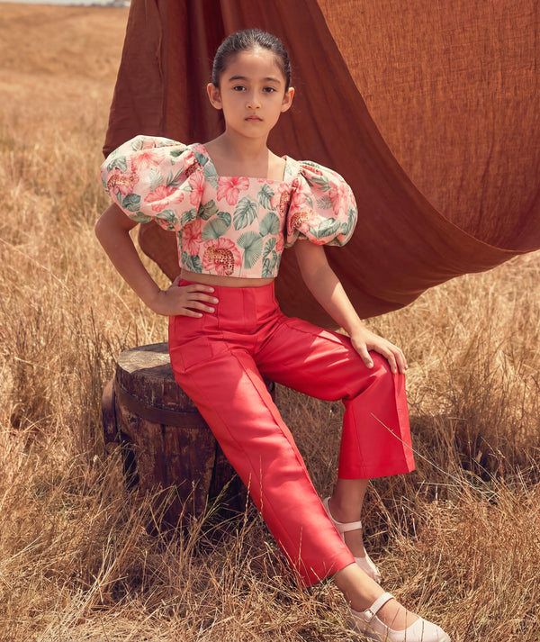 Floral Wide Leg Pants Girls Outfit | 2 Pieces