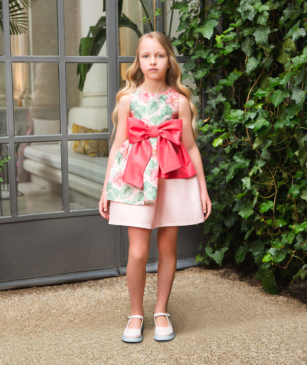 Floral Bow Detail Girls Dress