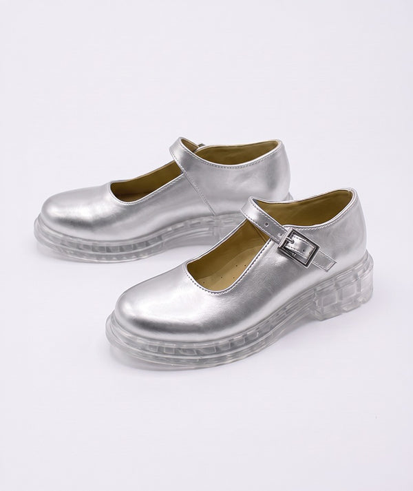 Silver Mary Jane girls shoes with a polished finish by Mama Luma, designed for flower girl, party and special occasion outfits.