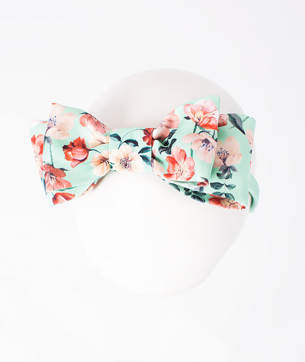 Front view of Matching Floral Headband in mint green, a premium children’s design by Mama Luma