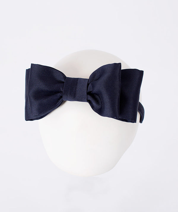 Front view of Matching Navy Headband in navy satin, a premium children’s design by Mama Luma
