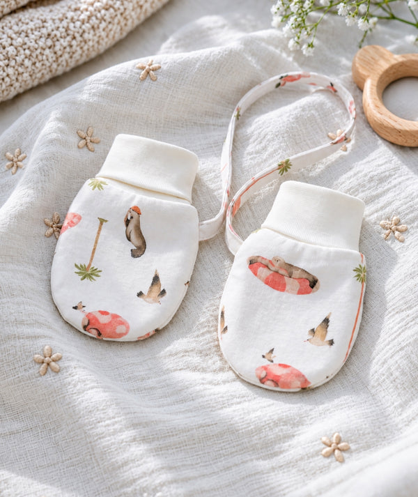 Soft newborn mittens, product view three.