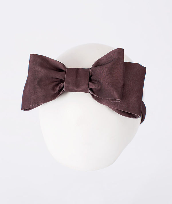 Matching Mocha Girls Headband with an oversized double-layer bow in rich chocolate brown from Mama Luma’s Altai Morin Collection.