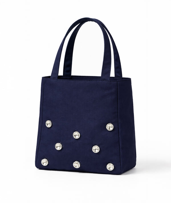 Navy blue diamond-embellished girls mini bag with crystal details from Mama Luma Porcelain Garden Collection
