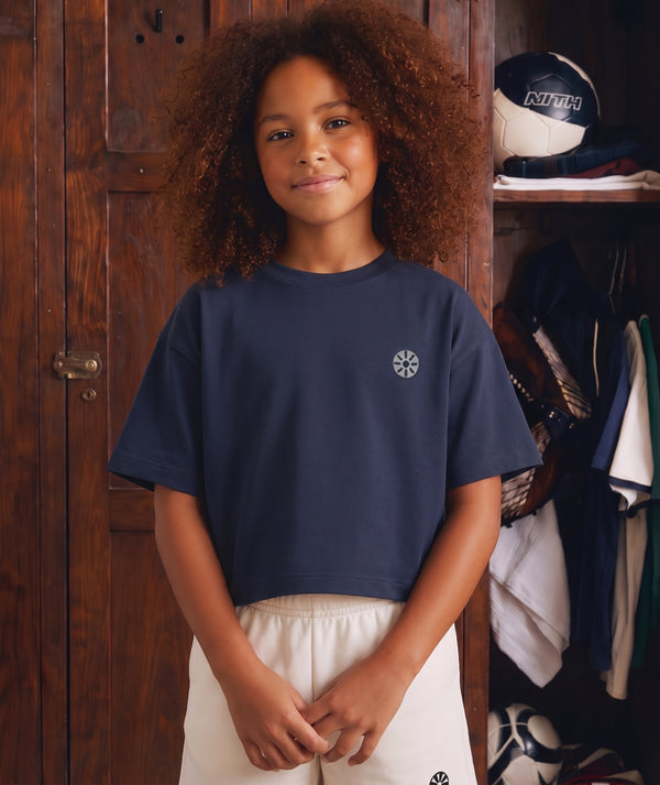 Navy Cotton Girls Cropped T-Shirt