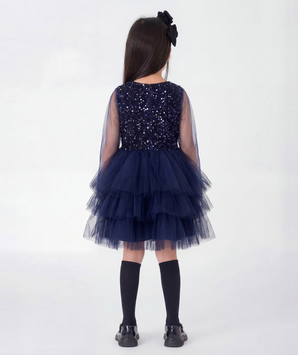 Shimmering Navy Tulle Girls Dress