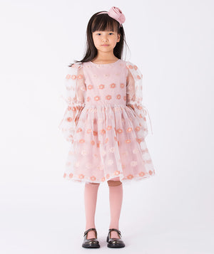 Organza flowers girls’ dress (3–12Y) – blush pink organza dress with floral appliqués and ruffles for weddings, birthdays, and portraits