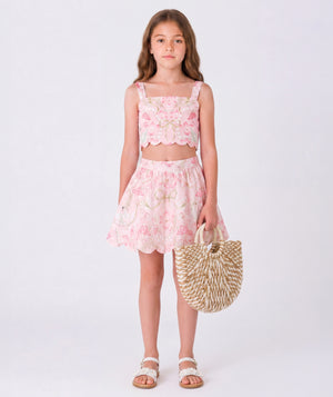 Front view of Pearl Prints Girls Outfit | 2 Pieces for girls ages 3 to 12, showing overall silhouette and styling