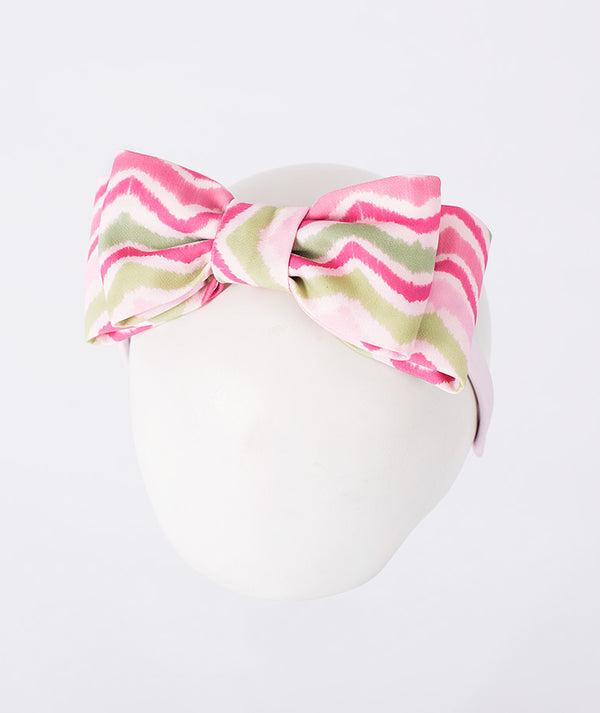 Pink and green chevron bow girls headband