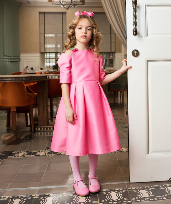 Floral Shoulder Detail Girls Dress