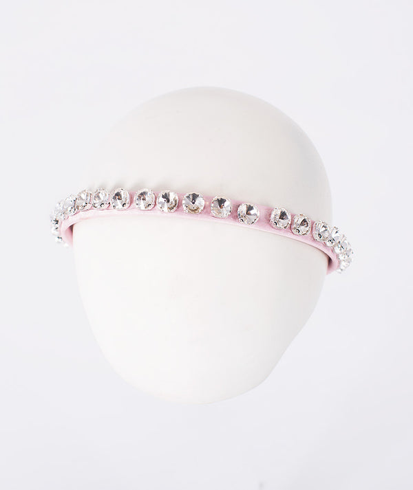 Front view of Pink Pearl Headband in blush pink, showing overall silhouette and styling