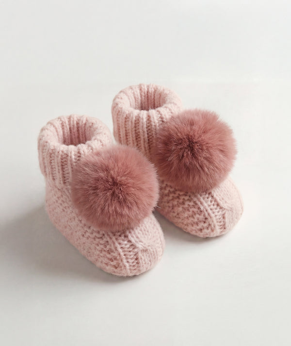 Rose Petal Pom Newborn Baby Booties