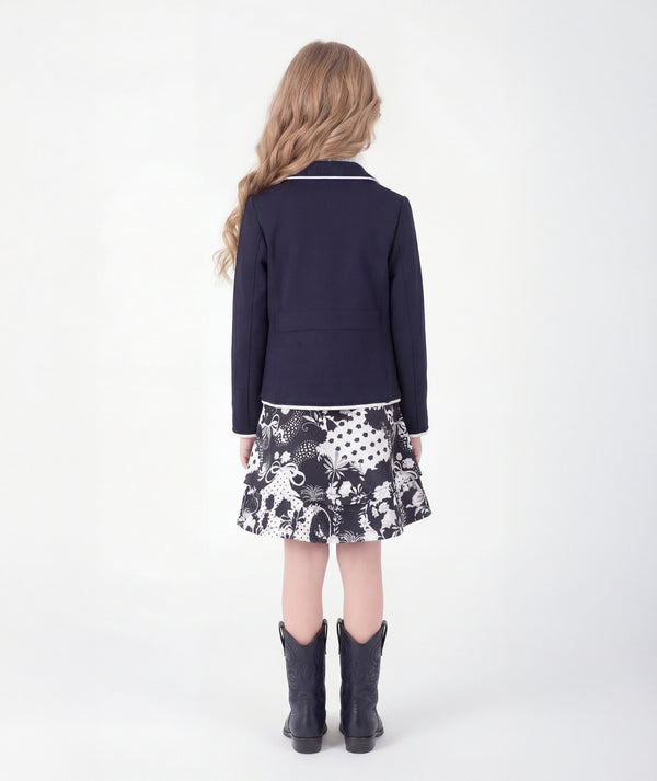 Back view of Ponte-Knit Piped Girls Blazer in ivory ponte knit for girls ages 3 to 12, showing the silhouette and refined construction