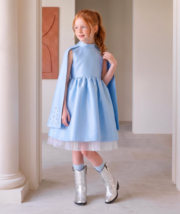 Diamond-Embellished Girls Cape Dress