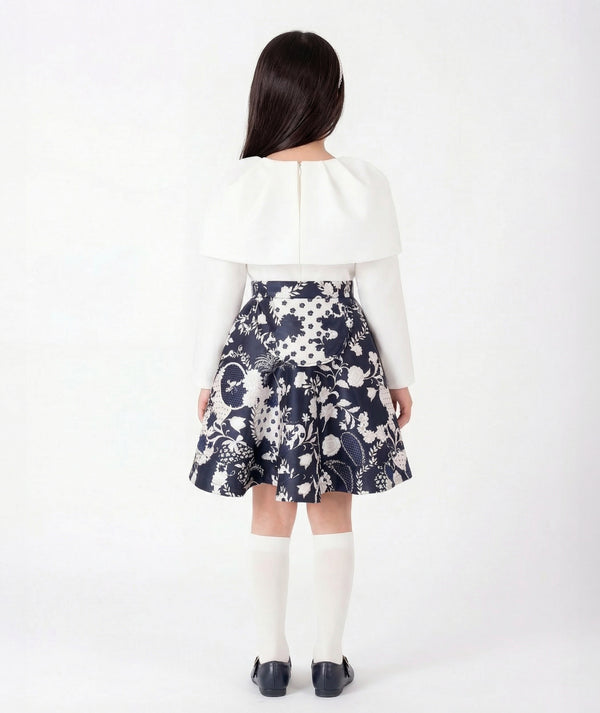 Back view of Puff Sleeve Girls Outfit | 2 Pieces in ivory satin for girls ages 3 to 12, showing the silhouette and refined construction