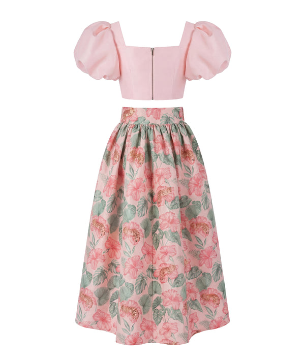 Back view of Puff Sleeve High-Low Skirt Women’s Outfit | 2 Pieces, from Mama Luma’s premium women’s occasionwear