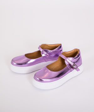 purple metallic kids shoes