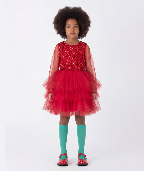 Shimmering Red Tulle Girls Dress