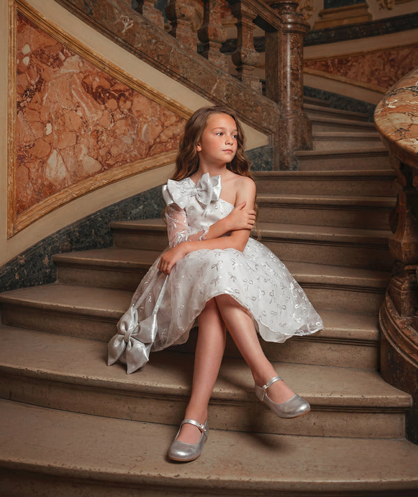 Jacquard Silver Bow Girls Dress