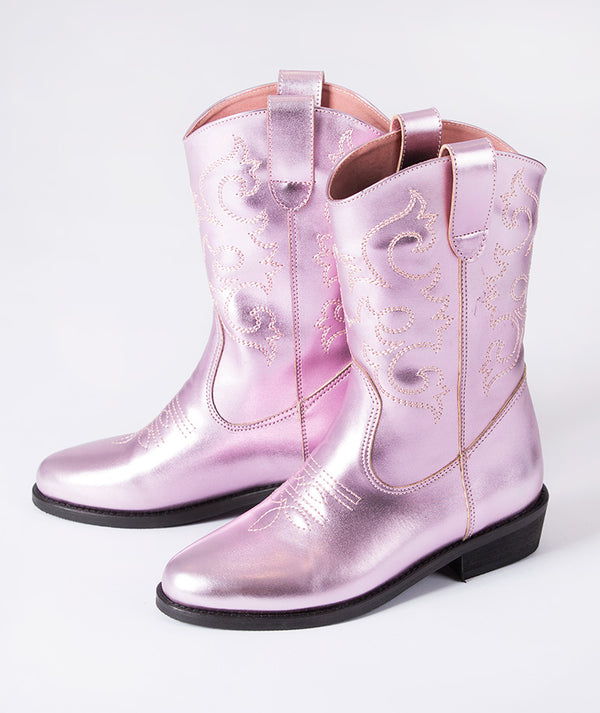 Mama Luma Shimmering Girls Cowboy Boots (EU 26–35) — pink metallic cowboy boots for birthdays, school events, and parties