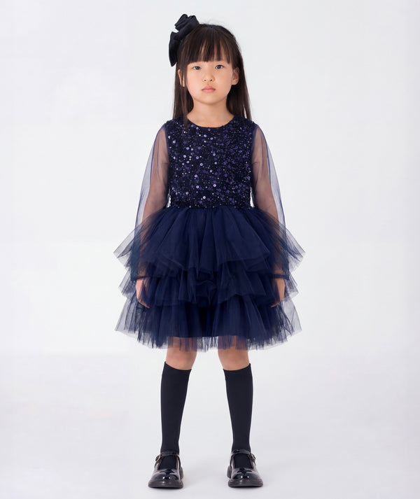 Shimmering Navy Tulle Girls Dress