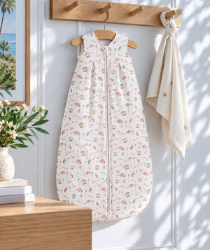 Pool Party print baby sleep sack for bedtime.