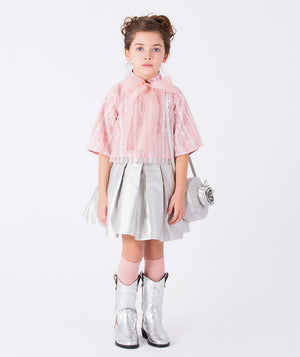 Girls’ sparkling outfit (3–12Y) – pink sequin blouse with silver skirt for weddings and milestone birthdays
