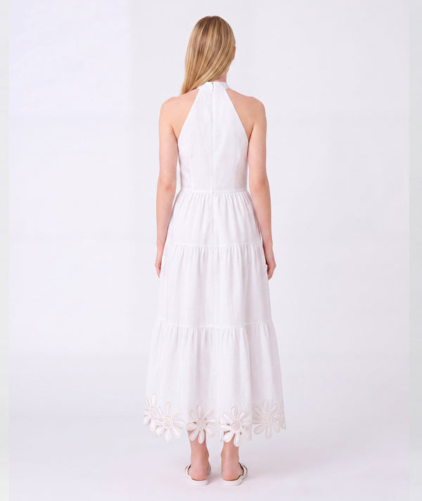 Back view of Sun Appliqués Linen Women's Dress, highlighting tailoring, closure and finishing