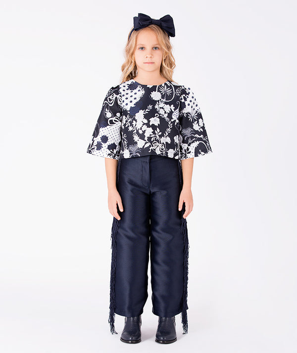 Front view of Suva Maia Girls Tassel Outfit | 2 Pieces in ivory for girls ages 3 to 12, a premium children’s design by Mama Luma