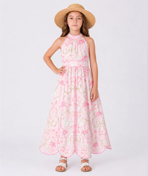 Front view of Swan Pearl Girls Summer Dress for girls ages 3 to 12, showing overall silhouette and styling