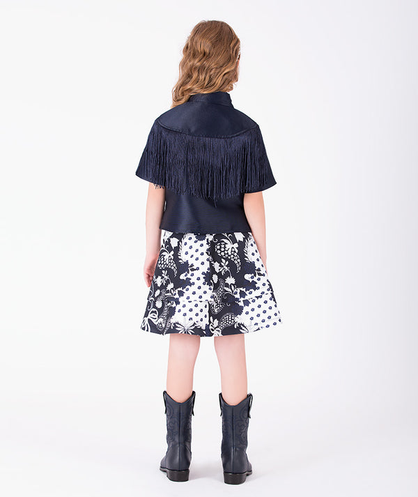 Back view of Tassel Girls Outfit | 2 Pieces in ivory for girls ages 3 to 12, showing the silhouette and refined construction