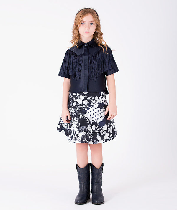 Front view of Tassel Girls Outfit | 2 Pieces in ivory for girls ages 3 to 12, a premium children’s design by Mama Luma