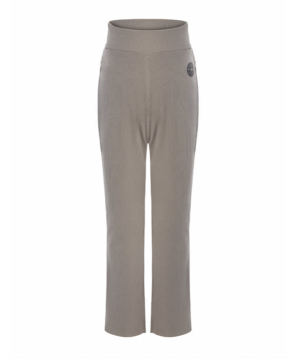 Front view of taupe girls pants with a comfortable elastic waistband and relaxed straight-leg fit, designed for everyday wear, school outfits, and casual looks, available in sizes 3–14