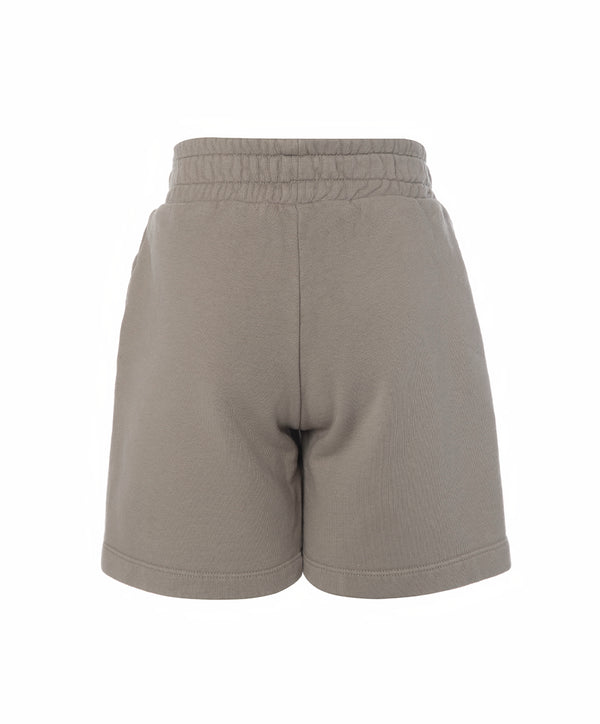 Back view of taupe girls shorts with an elastic waistband and relaxed fit, designed for everyday wear, school outfits, and casual looks, available in sizes 3–14