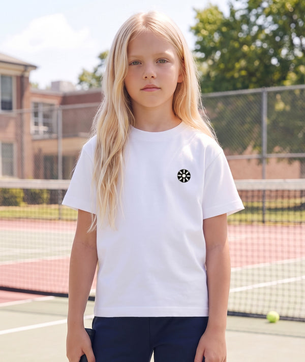 Front view of White Cotton Girls Cropped T-Shirt in white cotton for girls ages 3 to 12, a premium children’s design by Mama Luma