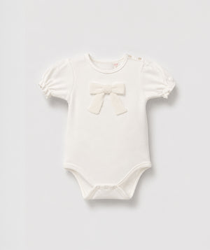 Ivory bow puff sleeve baby bodysuit luxury cotton baby essential perfect for special occasions
