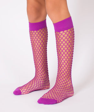 Soft magenta fishnet mid-calf socks for girls