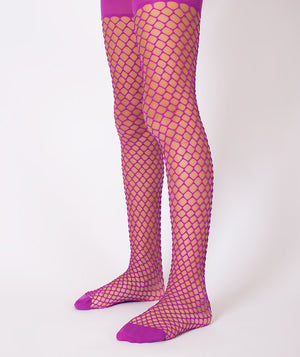 Magenta fishnet tights for girls