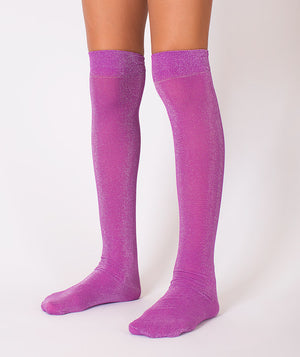 Magenta glitter knee-high socks for girls