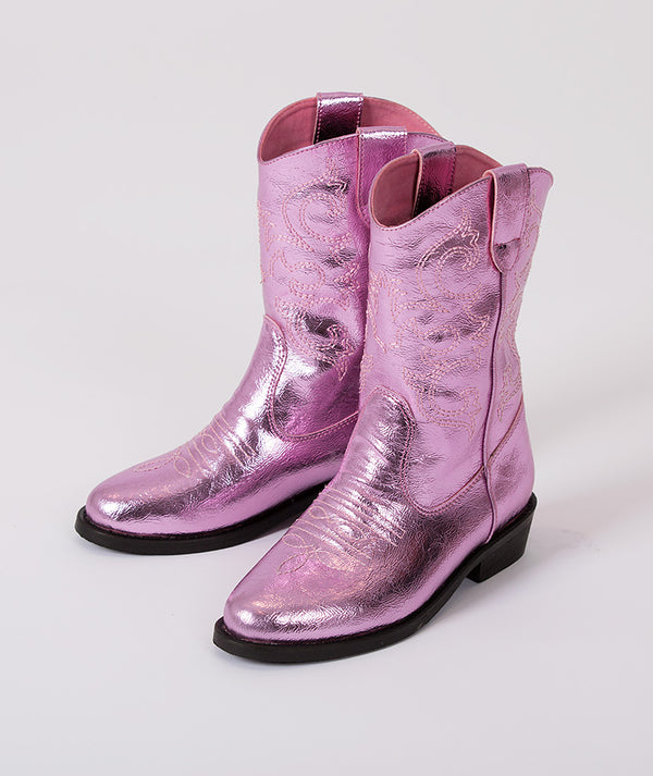Shimmering pink kids cowboy boots
