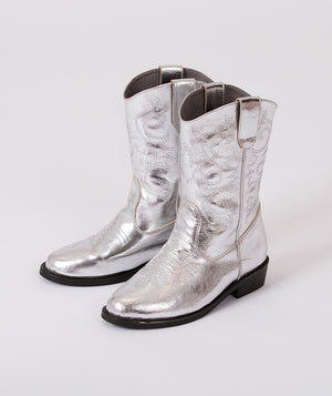 Shimmering silver kids cowboy boots